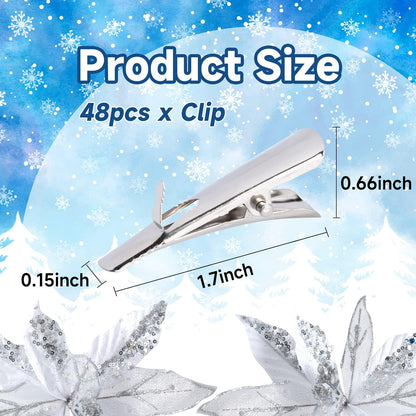 48Pcs Metal Clips, Small Roach Clips for Christmas Flowers Decorations Tree, Christmas Ornaments Clips Accessories, 4.5cm/1.7inch Spring Clips for Artificial Flower DIY Card Photo Memo Clip