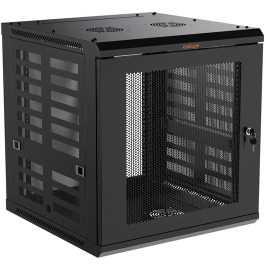ECHOGEAR 12U Network Rack - Enclosed Wall Mount Rack Kit Includes 2X 1U Shelves, Pre-Mounted Fan, Lockable Door & Hardware - 600mm Depth Fits All Your AV Gear