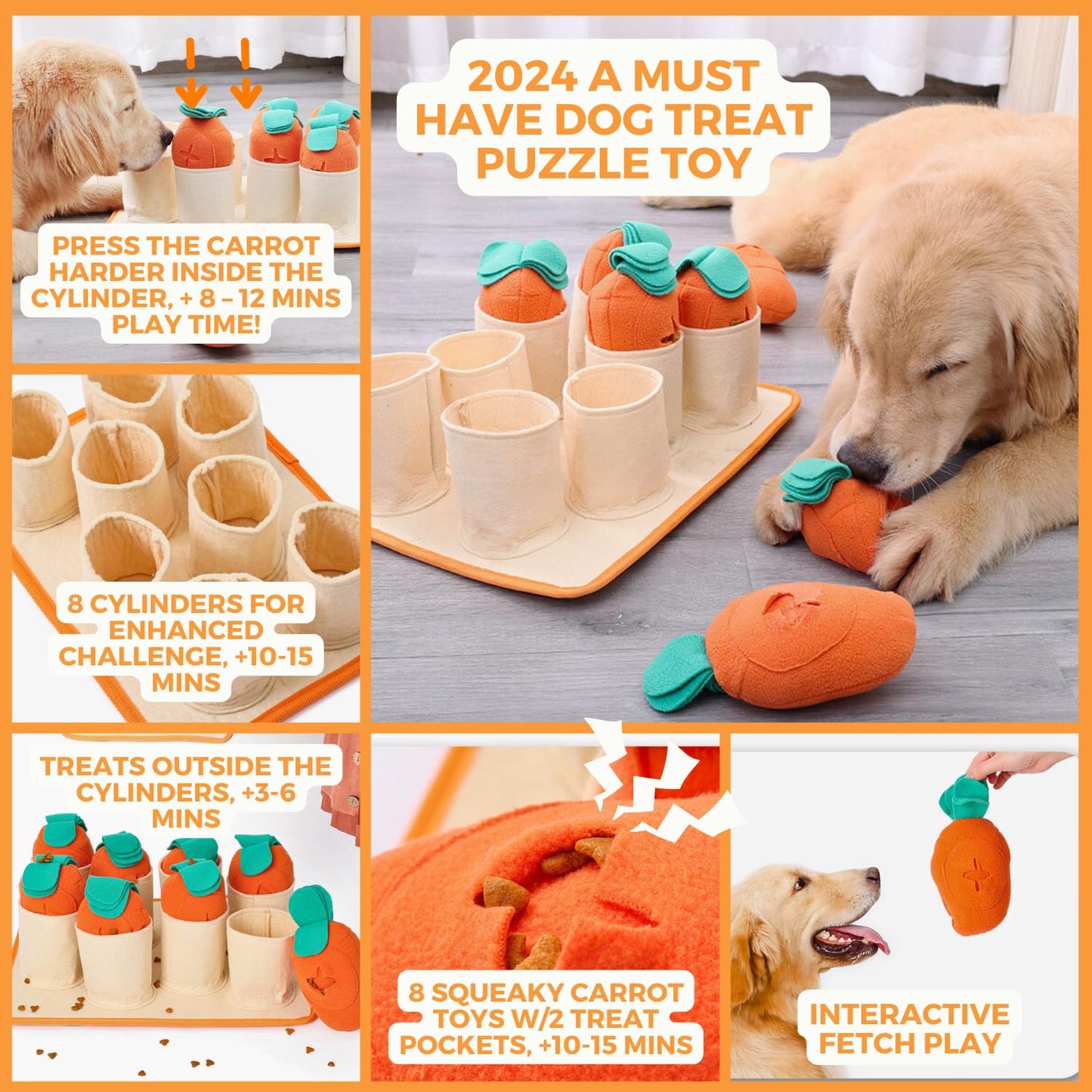 Boredom Buster for Small and Medium Dog, Interactive Treat Puzzle Rug, Slow Feeder Mat with Squeaky Carrots, 20-40 Mins Self-Entertainment Toy, Enrichment Toy Gifts for Dog