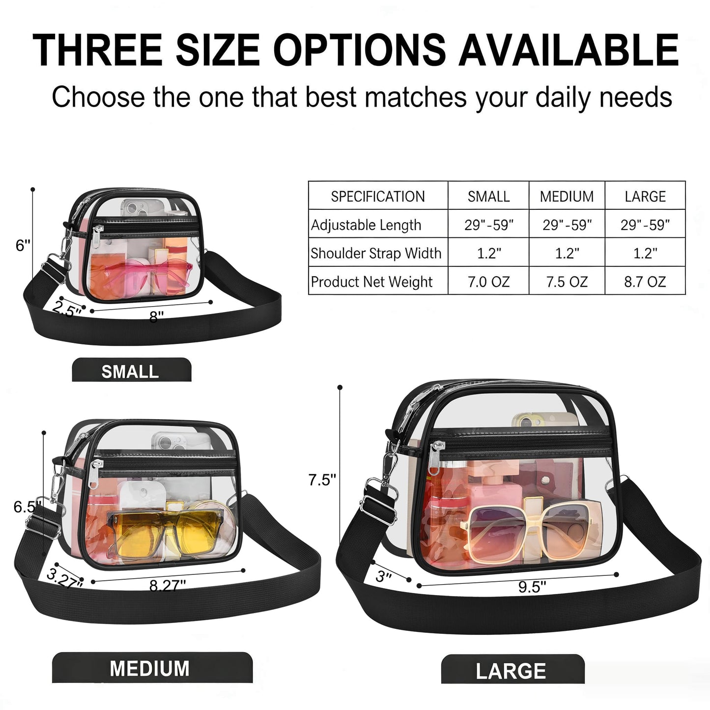 Clear Bag for Stadium Events Clear Sports Fan Handbags Purses with Adjustbale Strap for Concerts Festivals Game Day