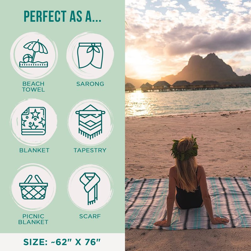 Sand Cloud Extra Large Turkish Beach Towel - Sand Resistant - 100% Organic Turkish Cotton Yarn - Quick Dry Towel for Beach, Picnic Blanket or Throw - As Seen on Shark Tank - Tie Dye (Mint Baja)