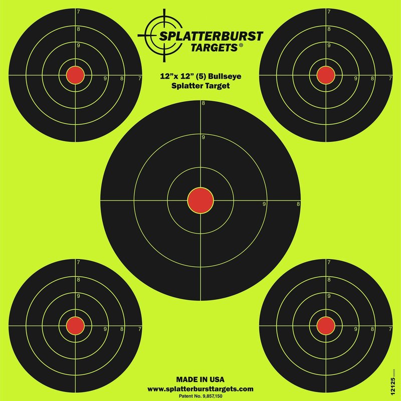 Splatterburst Targets - 12 x12 inch (5) Bullseye Splatter Target - Easily See Your Shots Burst Bright Fluorescent Yellow Upon Impact - Made in USA (10 Pack)