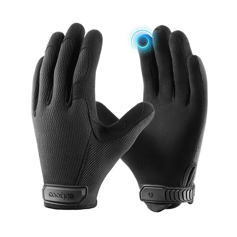 COOLJOB Touchscreen Utility Work Gloves for Men, Breathable Cooling Safety Gloves for Camping, Gardening, Hiking, Running and Driving, Lightweight and Flexible, Black Medium