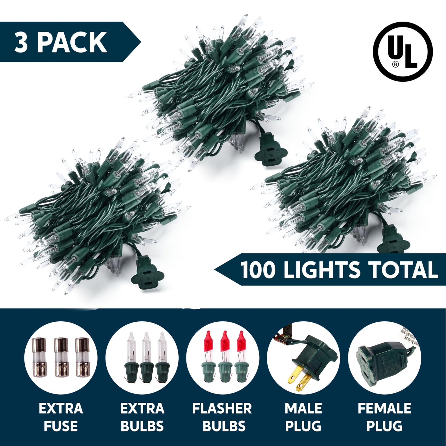 Joiedomi Clear Christmas String Lights Indoor,300(3x100) Mini Warm White Fairy Light,64.2 FT Lighting Decor for Patio Dorm Classroom Bedroom Holiday Wedding Party Garland Birthday Festival,Green Wire