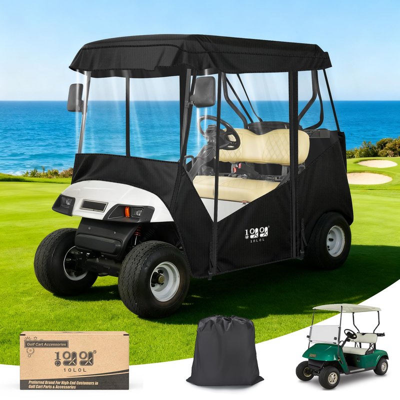 10L0L 2 Passenger Golf Cart Enclosure -61" Roof Fit Universal for EZGO TXT RXV & Club Car DS Precedent Tempo with Side Mirror Openings,Waterproof 600D Rain Cover,Transparent Tail Light Panel