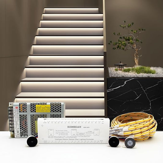 Intelligent Motion Triggered LED Stair Lighting Kit KMG-3233, 40" Cuttable LED Strip Light for Indoor LED Stair Lights (Cool White 6000K,12 Stairs)