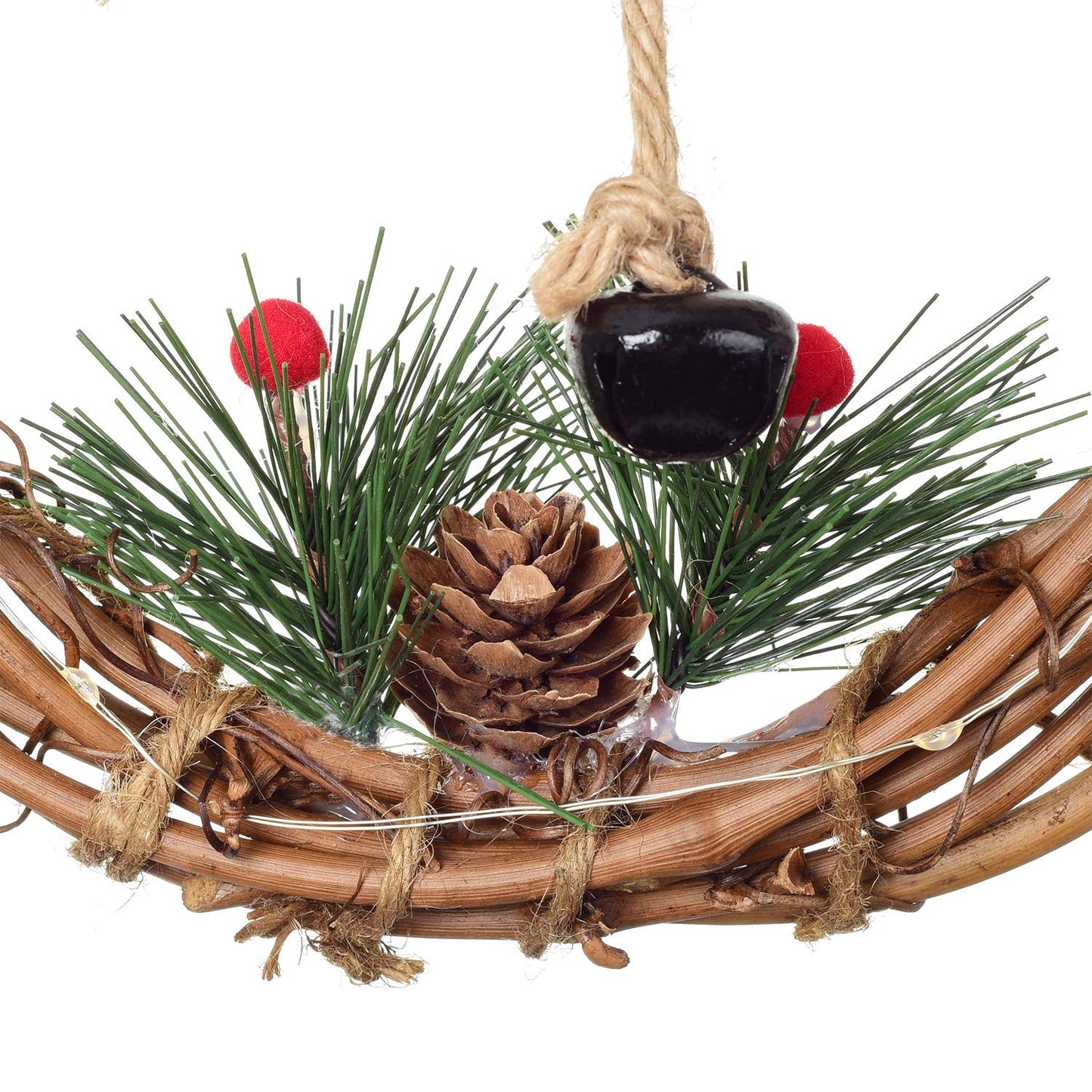 Lvydec Lighted Christmas Wreath Decoration - 16 x 8 Inch Grapevine Wreath with Hat and Bow Snowman Shape Wreath for Front Door Home Wall Decor