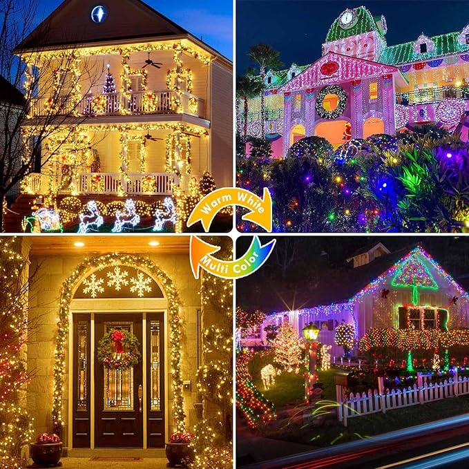 Warm White to Multicolor Color Changing 100 LED 33FT Connectable Christmas String Lights for Outdoor Indoor, 11 Modes Christmas Tree Clear Wire Fairy Waterproof Lights with Memory & Remote & Timer