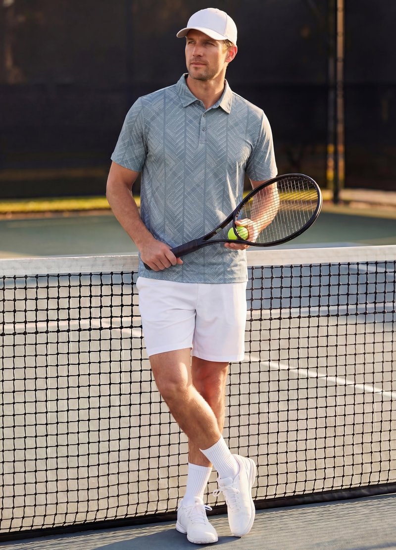 Libin Golf Shirts for Men Short Sleeve Quick Dry Performance Moisture Wicking Print Collared Polo Shirts Casual Business, Blue Green Lines, Large