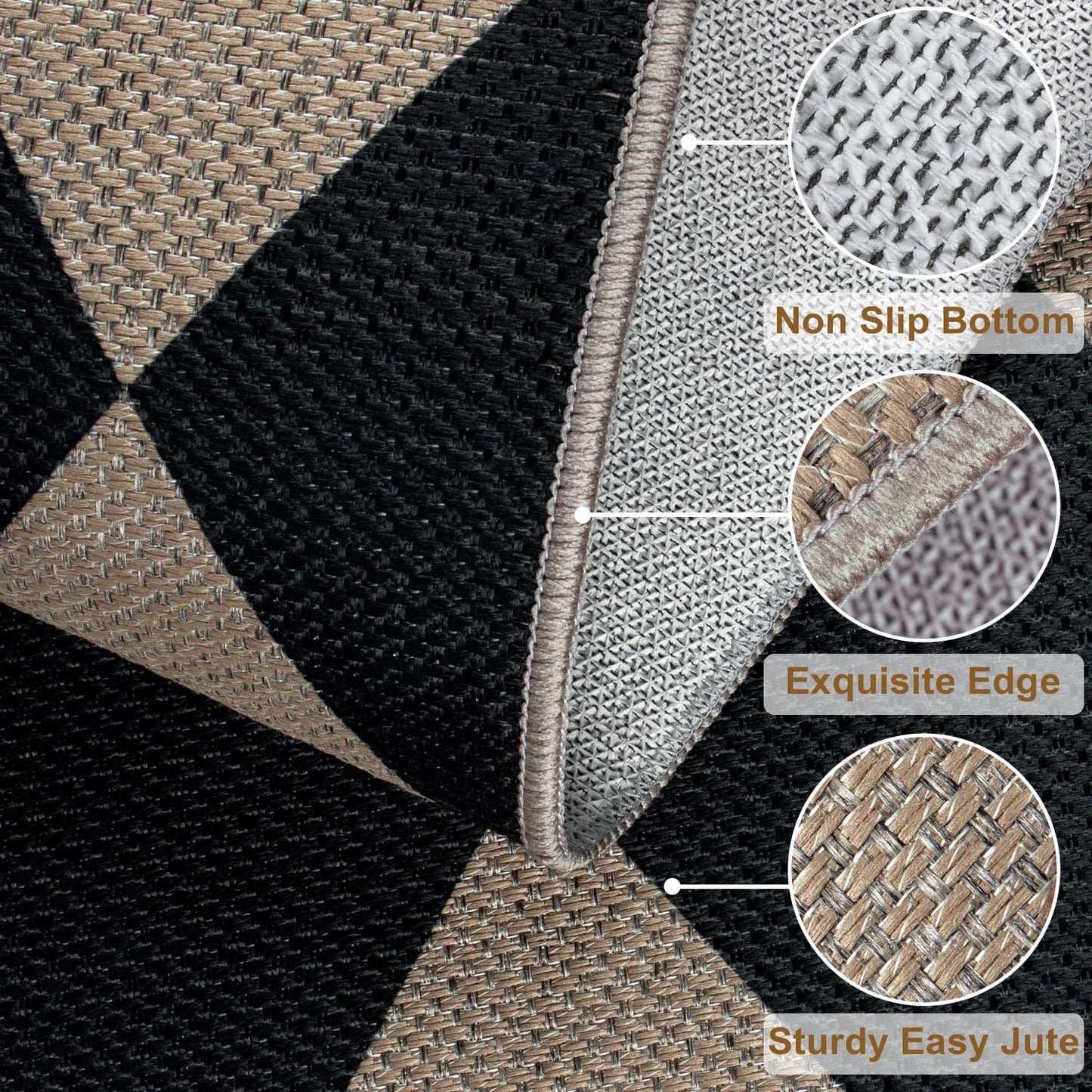 Rugalia Easy Jute Checkered Entryway Rug, 2.6x4 Black Modern Indoor Outdoor Doormat, Washable Non-Slip Neutral Kitchen Rug Farmhouse Diamond Throw Rugs for Entrance Bedroom Bathroom