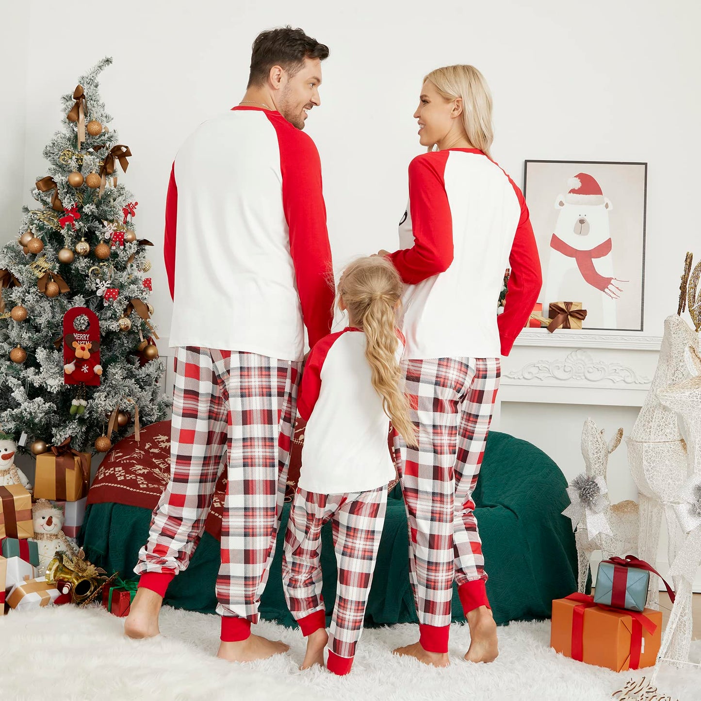 Honwenle Family Christmas Pajamas Matching Sets Soft Long Sleeve Family Christmas Pjs Sleepwear Holiday Lounge Set