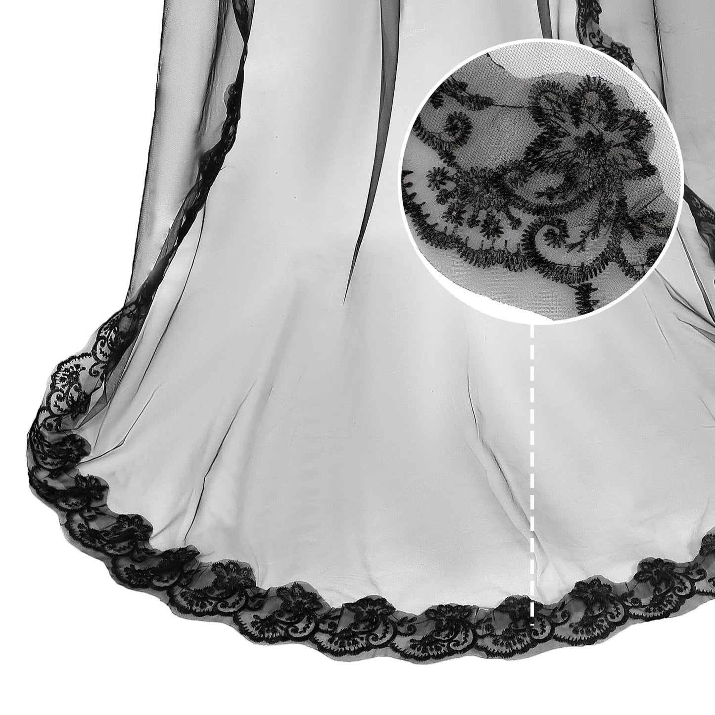 TINAYAUE 1 Tier Black Lace Veil Bridal Wedding Dress Veil Classic Sheer Bride Long Shawl Tulle Halloween Witch Cos Headdress