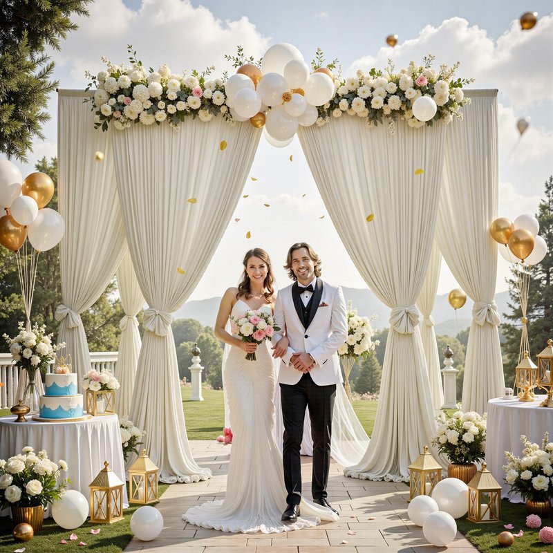 50 ft x 10 ft Wrinkle Free Champagne Backdrop Curtain for Parties, 10 Panels 5x10ft Silky Polyester Wedding Backdrop Drapes Photo Back Drop Cloth for Birthday Baby Shower Photography Background