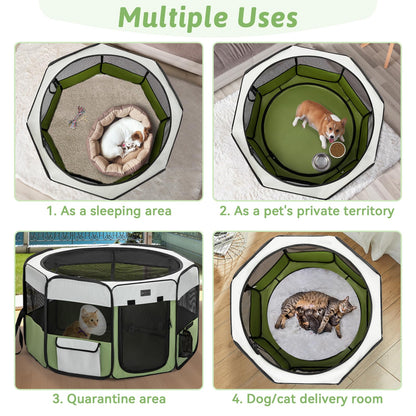 PETSFIT Cat Pen, Anti-Leakage Bottom, Foldable, Collapsible Puppy Playpen, Chewproof Design, Dog Playpen Indoor, 91 × 84 × 53 cm, Green