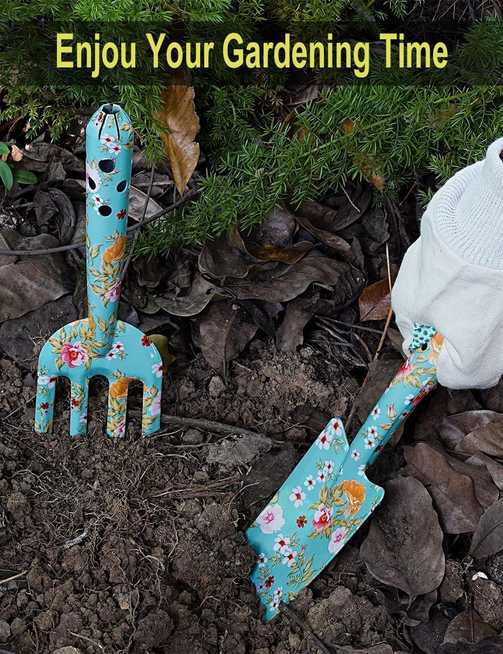 Gardening Gifts For Women, TOYPOPOR 6Pcs Garden Tools Set with Floral Print, included Trowel Fork Scissors 2 Candles and Gloves, Mother's day Birthday Gifts for Mum for Ladies Gardener