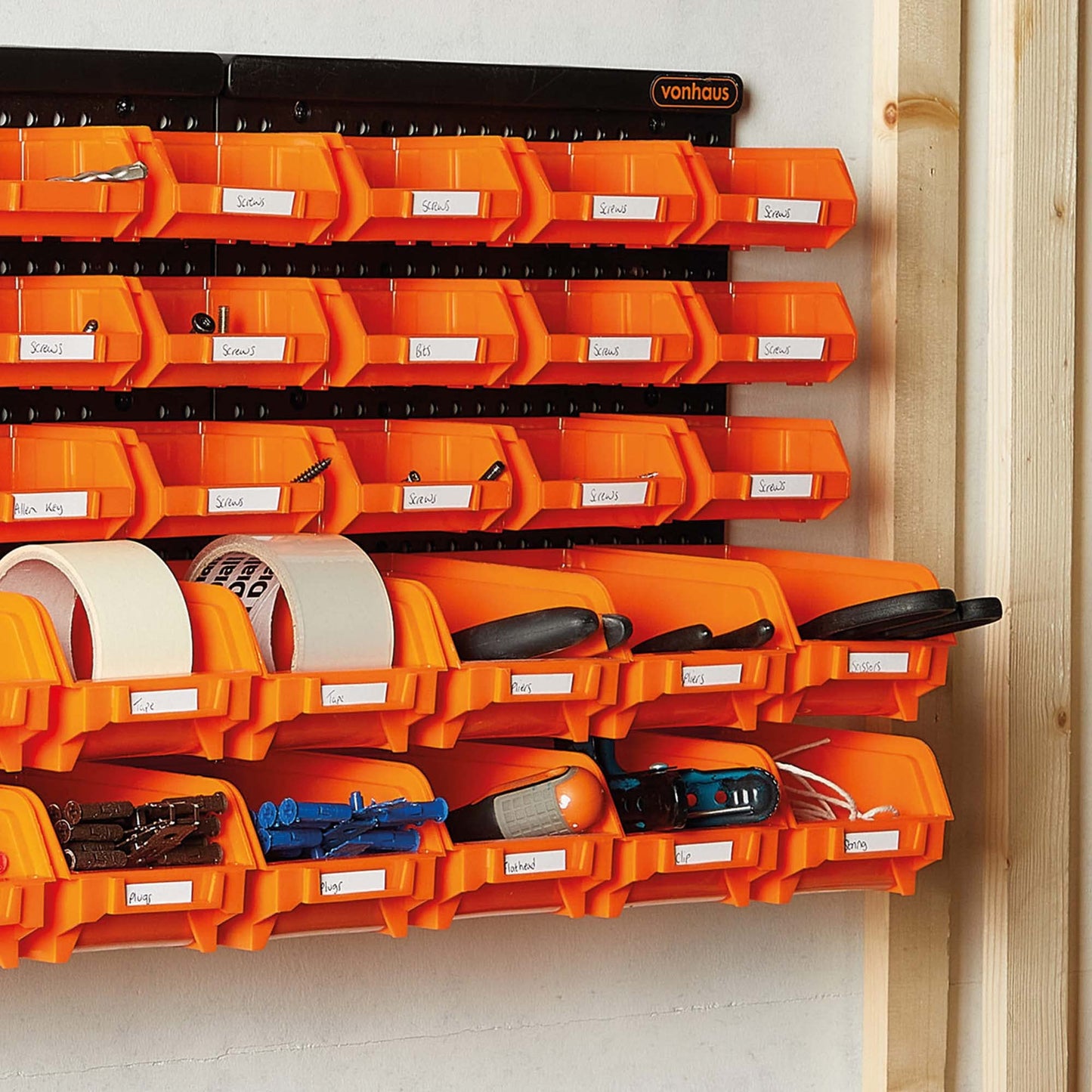 VonHaus 30 Pcs Wall Mount Storage Organiser Bin Panel Rack - DIY Tool Bits Boxes