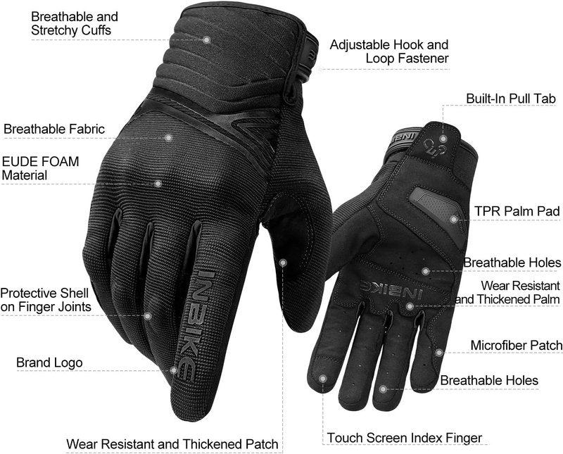 Breathable Mesh Motorcycle Gloves - Touchscreen with TPR Palm Pad & Hard Knuckles