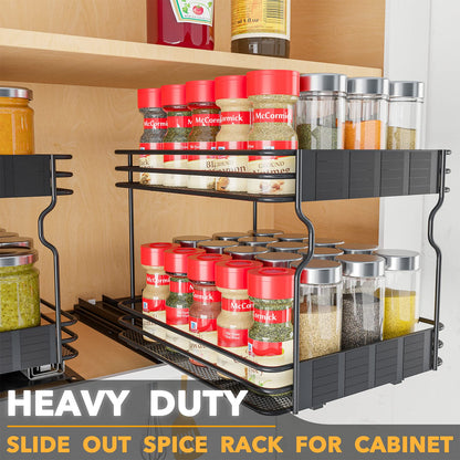 SpaceAid Pull Out Spice Rack Organizer for Cabinet, Heavy Duty Slide Out Seasoning Kitchen Organizer, Cabinet Organizer, with Labels, 4.5" W x10.75 D x8.5 H, 1 Drawer 2-Tier