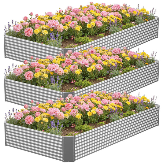 Annzoe 3 Pcs 8 x 4 FT Galvanized Steel Raised Garden Bed for Outdoor Gardening, Durable Metal Planter Box for Vegetables, Herbs, and Flowers, Easy Assembly & Rust Resistant