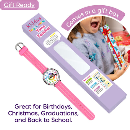 Kiddus Educational Watches for Girls. Children Watch to Learn Time. Analogue First Watch for Kids from 5 Years Old. Time Teacher Exercices Included