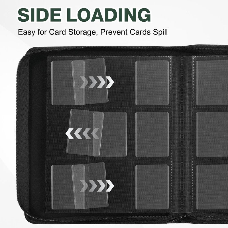 Toploader Binder, Holds 360 Toploaders, 100 Toploaders INCLUDED, 9-Pocket PU Cover Top Loader Binder for 3" x 4" Rigid Toploader, Ringless Double-Sided Toploader Card Binder for TCG, Sport Cards
