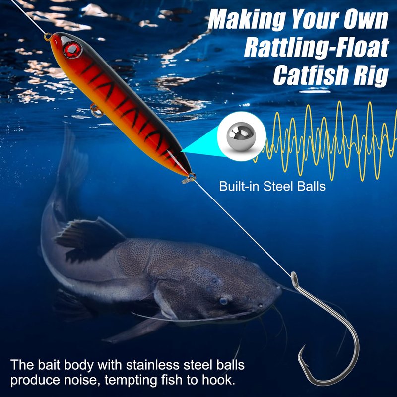 SILANON Catfish Rig Catfishing Tackle Making Kit, 86pcs Catfish Tackle Kit Santee Rig with Catfish Floats Peg Floats Rattle Beads Catfish Hooks Swivels Pyramid Weights Catfishing Gear Equipment