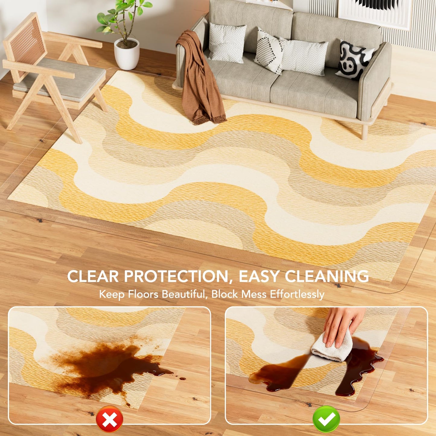 Clear Floor Mat 8x10 for Under Dining Table – Plastic Waterproof Non Slip Vinyl Area Rug, Hard Floor Protector Against Spills & Scratches, Easy Clean Carpet Cover for Dining Room, Kitchen, Office