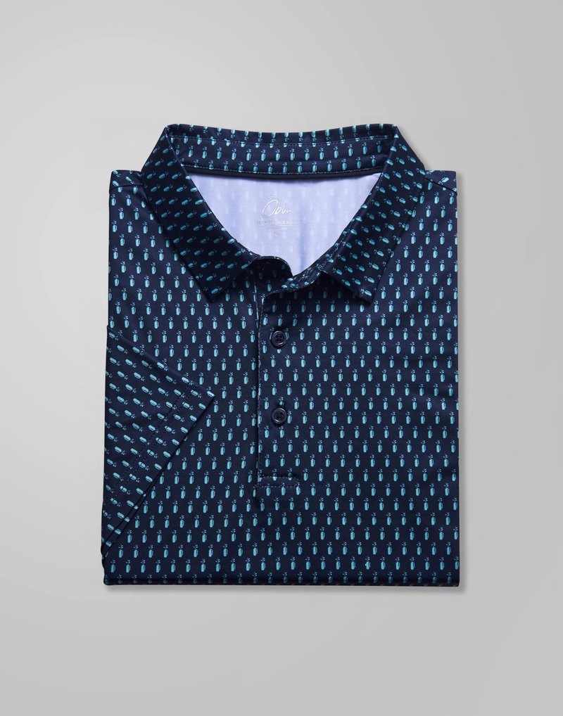 Obla Mens Golf Polo Shirts Short Sleeve Dry Fit Performance Moisture Wicking Casual Print Collared Golf Shirts for Men (Blue Golf Bag_M)