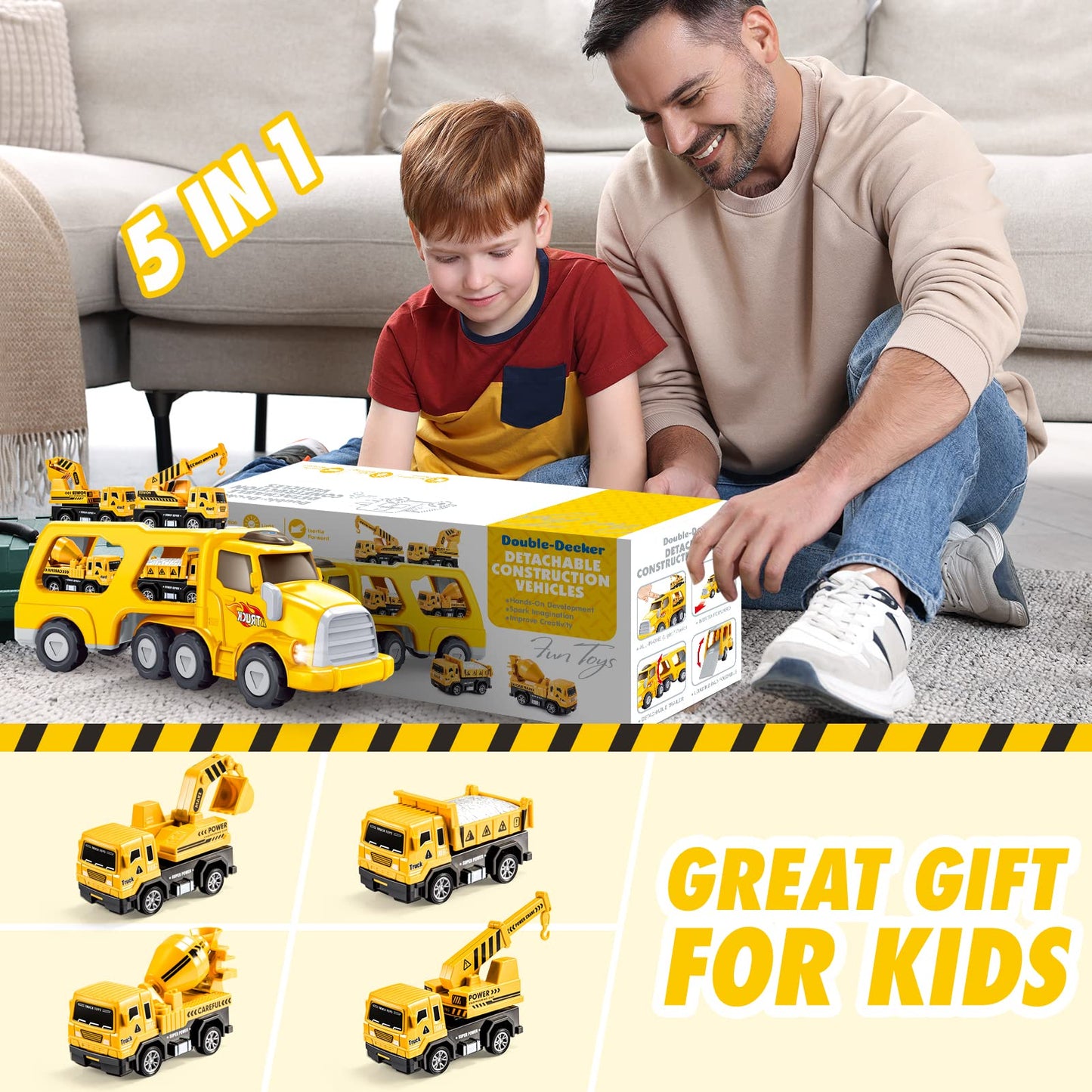 EUTOYZ Toys for 2 3 Year Old Boy, Toy Cars Construction Toy for 2-6 Year Old Boy Toy Age 1-6 Digger Truck Toy Birthday Easter Gifts for 1-6 Year Olds Boy Car Toys Age 1-6 Year Old Toddlers Cars