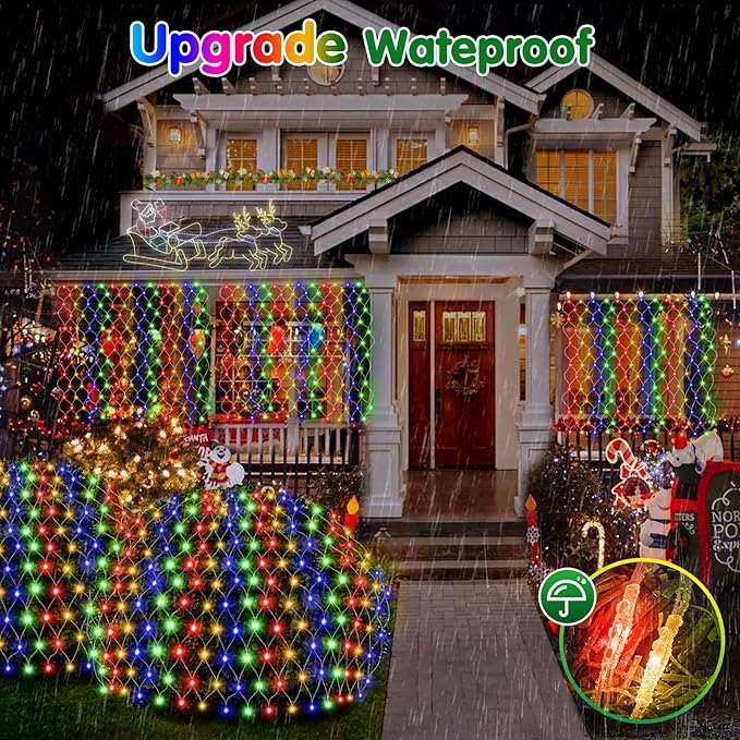 Hezbjiti Pack of 4 Battery Operated Christmas Lights Outdoor Total 400LED Waterproof Timed Memory Net Mesh Lights for Xmas Trees Bushes Garden Yard Lawn Patio Christmas Decor (4 Packs Multicolor)