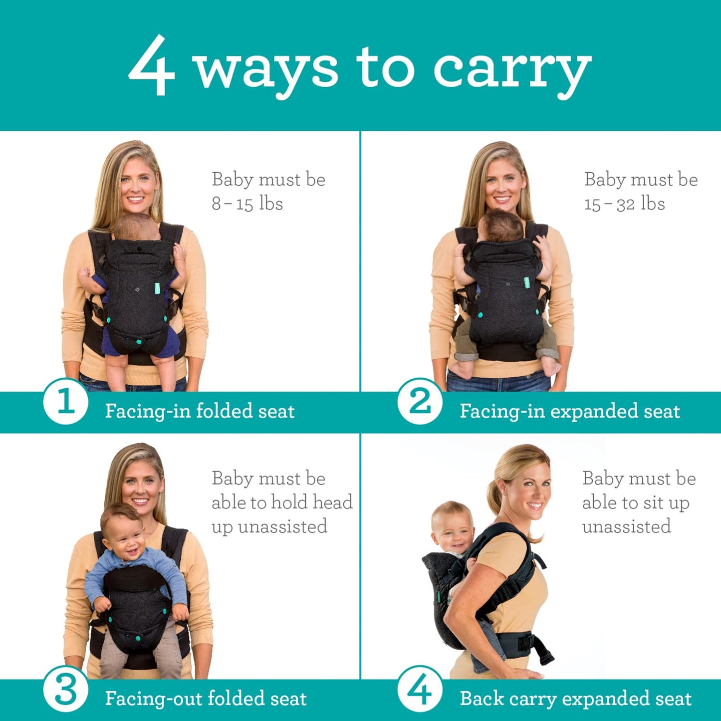 Infantino Flip Advanced 4-in-1 Baby Carrier - Ergonomic, Convertible, Face-in and Face-Out Front and Back Baby Carrier for Newborn to Toddler 3,6-14,5kg, Black