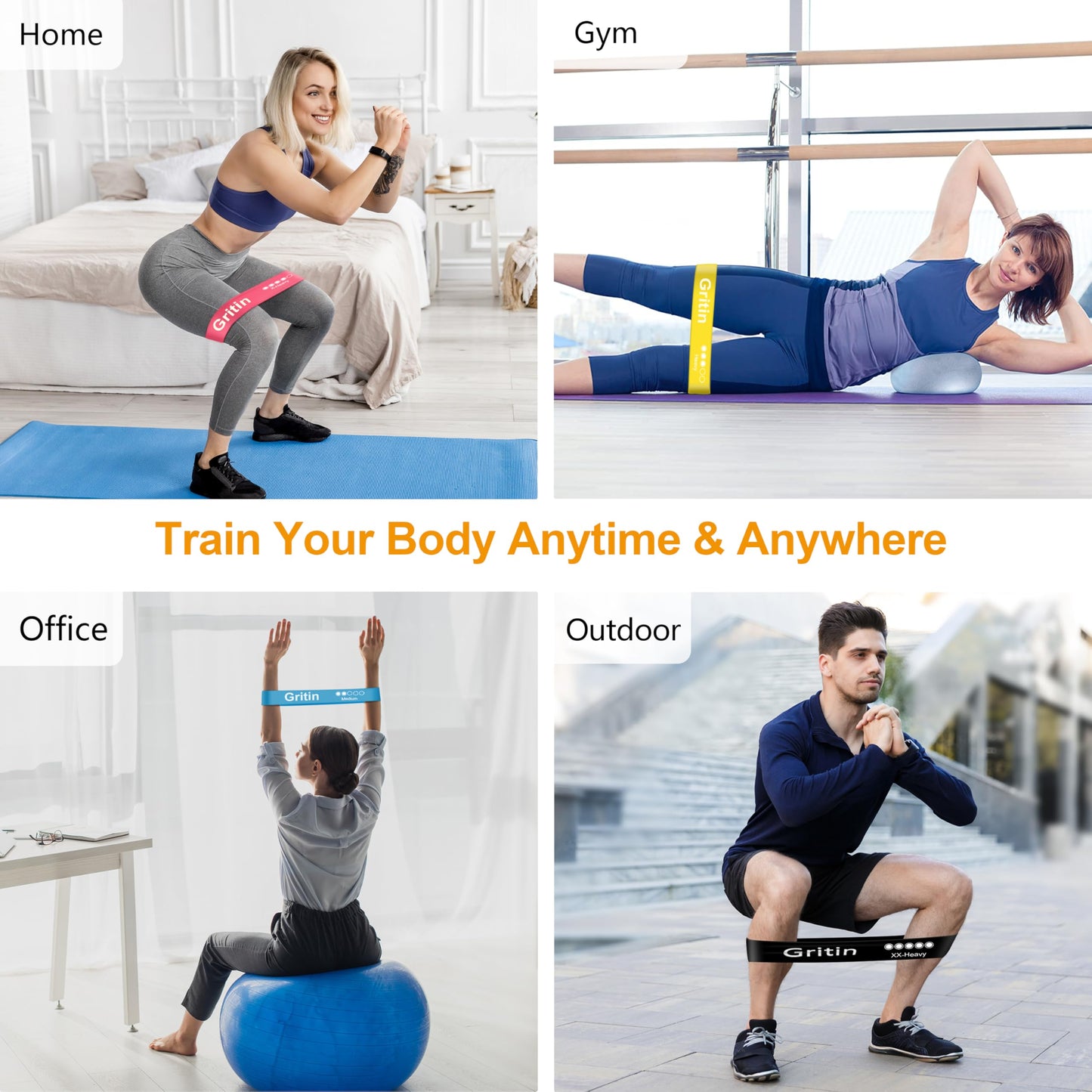 Gritin Resistance Bands, [Set of 5] Skin-Friendly Resistance Fitness Exercise Loop Bands with 5 Different Resistance Levels - Carrying Case Included - Ideal for Home, Gym, Yoga, Training