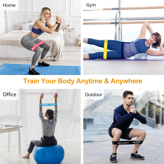 Gritin Resistance Bands, [Set of 5] Skin-Friendly Resistance Fitness Exercise Loop Bands with 5 Different Resistance Levels - Carrying Case Included - Ideal for Home, Gym, Yoga, Training