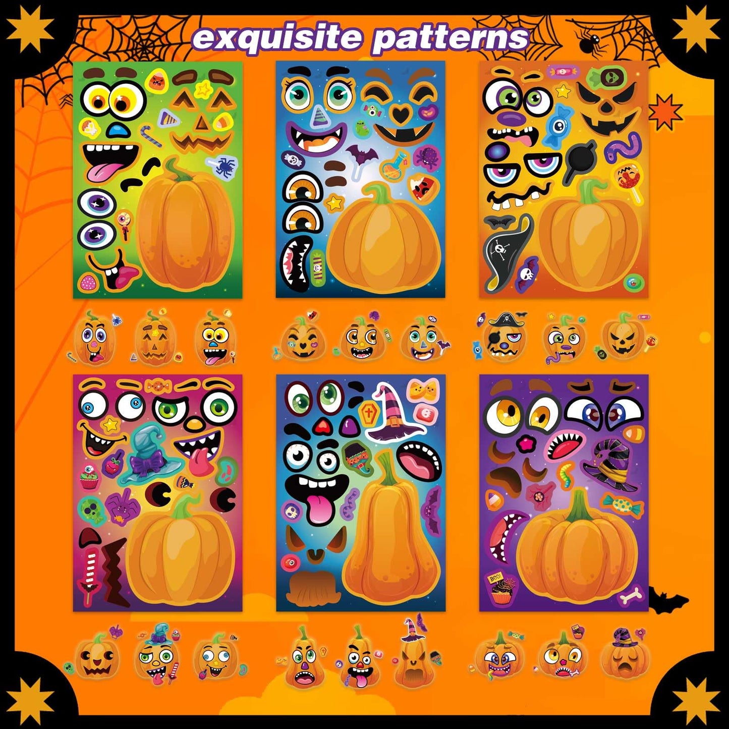 Halloween Stickers for Kids 24 Sheets Make a Pumpkin Face Stickers Pumpkin Decorating Sticker, Halloween Party Games, Make Your Own Sticker Fall Autumn Thanksgiving Party Favors Crafts
