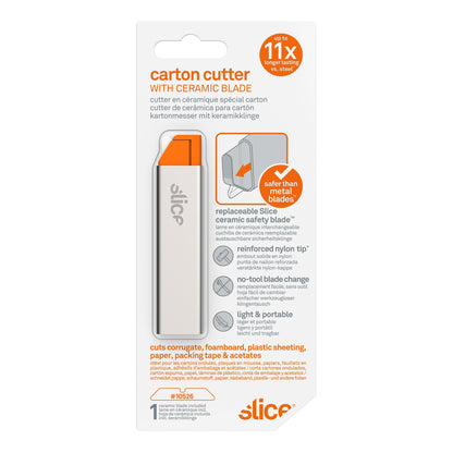 Slice 10585 Manual Carton Cutter, Ideal for Boxboard & Thin Corrugated Cardboard, Lightweight & Portable, Finger-Friendly Ceramic Blade, Ambidextrous Design, Lasts 11X Longer Than Steel