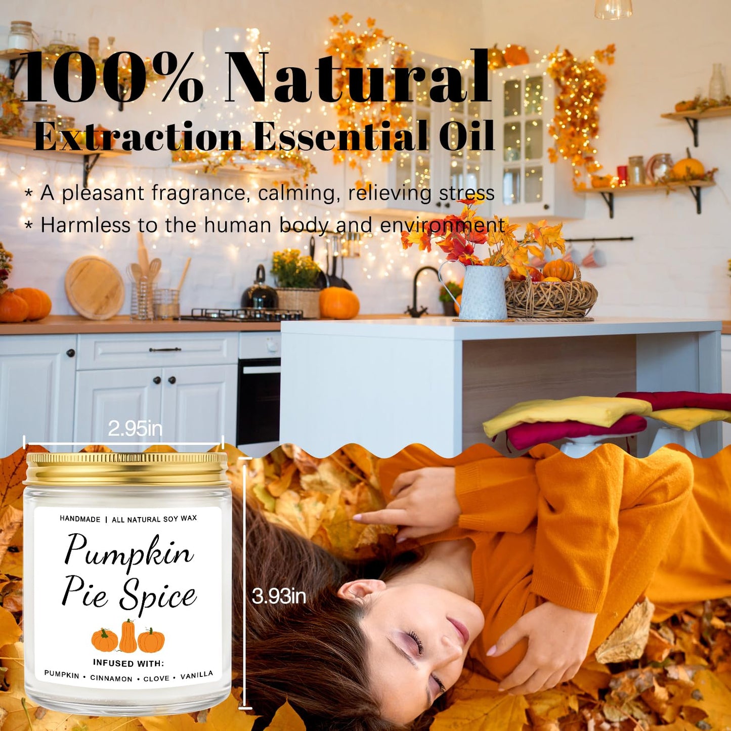 Homsolver Fall Candles, Pumpkin Cinnamon Spice Candle, Fall Candles Decorations for Home Gifts for Women Pumpkin Pie Spice Scented Candle Gifts