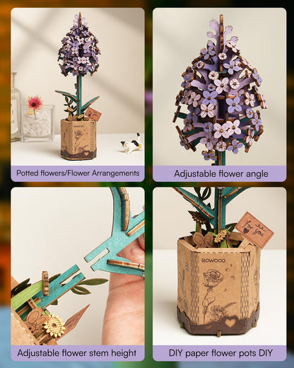 ROWOOD 3D Puzzle DIY Wooden Flower, Artificial Flowers Model Kits to be Assembled, Craft Set for Adults, Best Home Décor and Valentine Toy Gift Kit