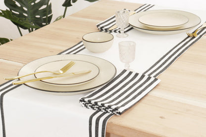 PurpleEssences Plain Striped Cloth Napkins - Set of 12-100% Cotton - 18 x 18 Inch - Fall Thanksgiving Halloween - Perfect Everyday Use Dinner Napkin - Black and White