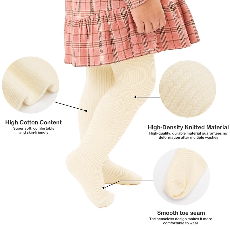 Stelle Toddler Girls Tights Baby Cable Knit Thick Stockings Cotton Winter Warm Leggings Pantyhose 1/2/3 Pack(Ivory,XXS)