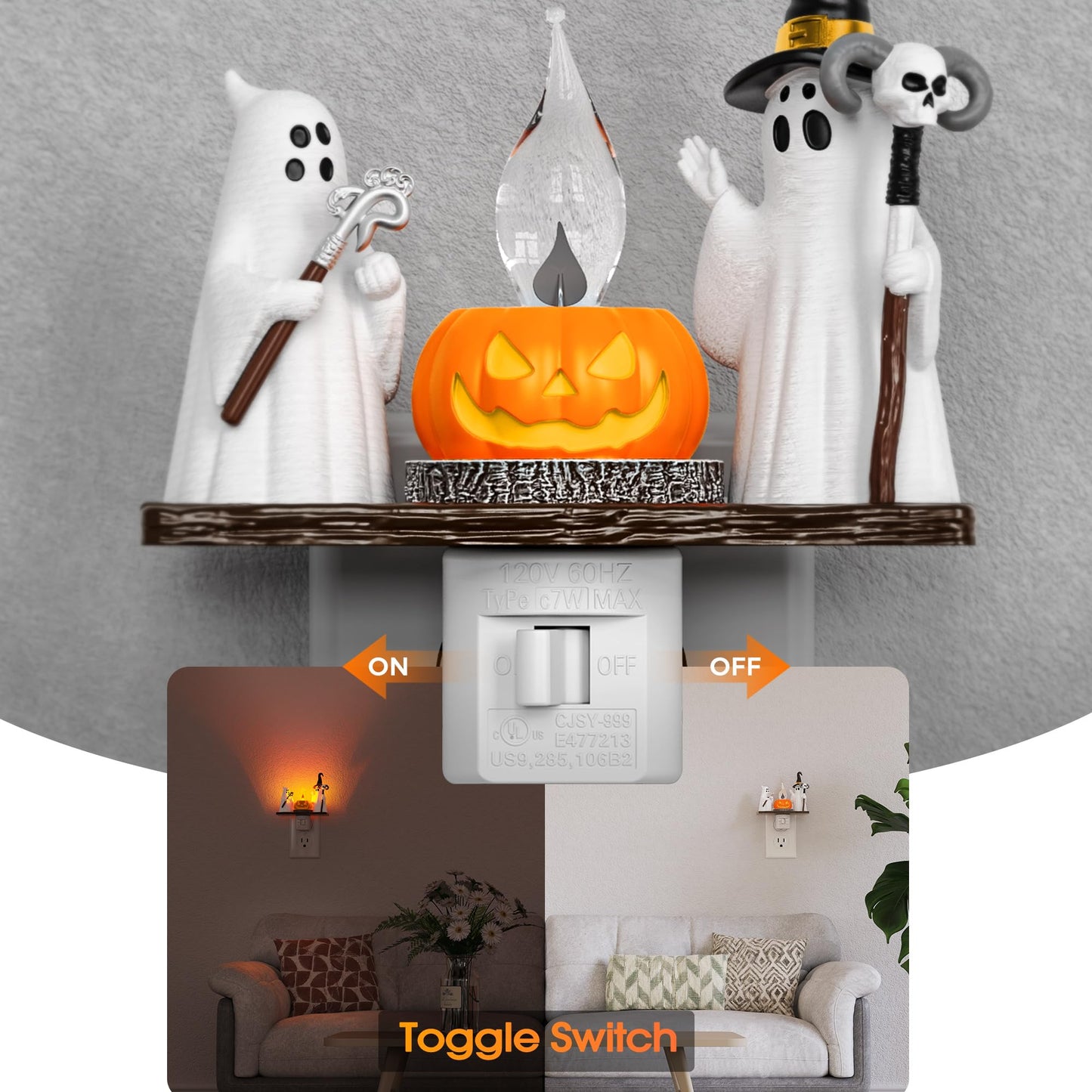 Briignite Halloween Night Light, Ghost Campfire Flickering Night Lights Plug into Wall, Cute Night Light for Kids, Plug in Ghost Nightlight with 360° Rotatable for Halloween Decorations Party