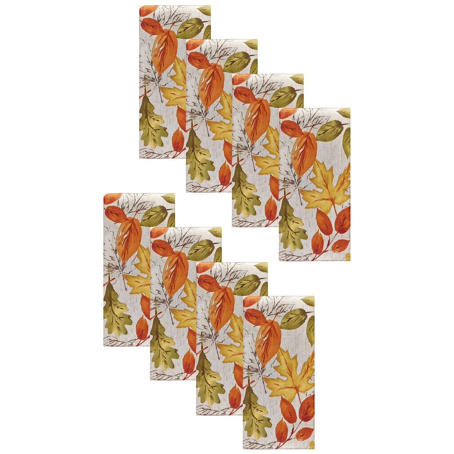 Elrene Home Fashions Autumn Leaves Printed Fall Cloth Dinner Napkins, 17" x 17", Set of 8