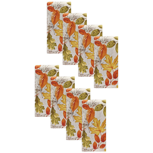 Elrene Home Fashions Autumn Leaves Printed Fall Cloth Dinner Napkins, 17" x 17", Set of 8