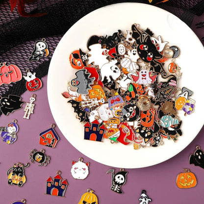MARFOREVER 120 PCS Halloween Charms, Assorted Ghost Skeleton Bat Witch Pumpkin Skull Enamel Charm PendantsHalloween Charms for Jewelry Making Bracelet Necklace Earrings DIY Crafts Gifts