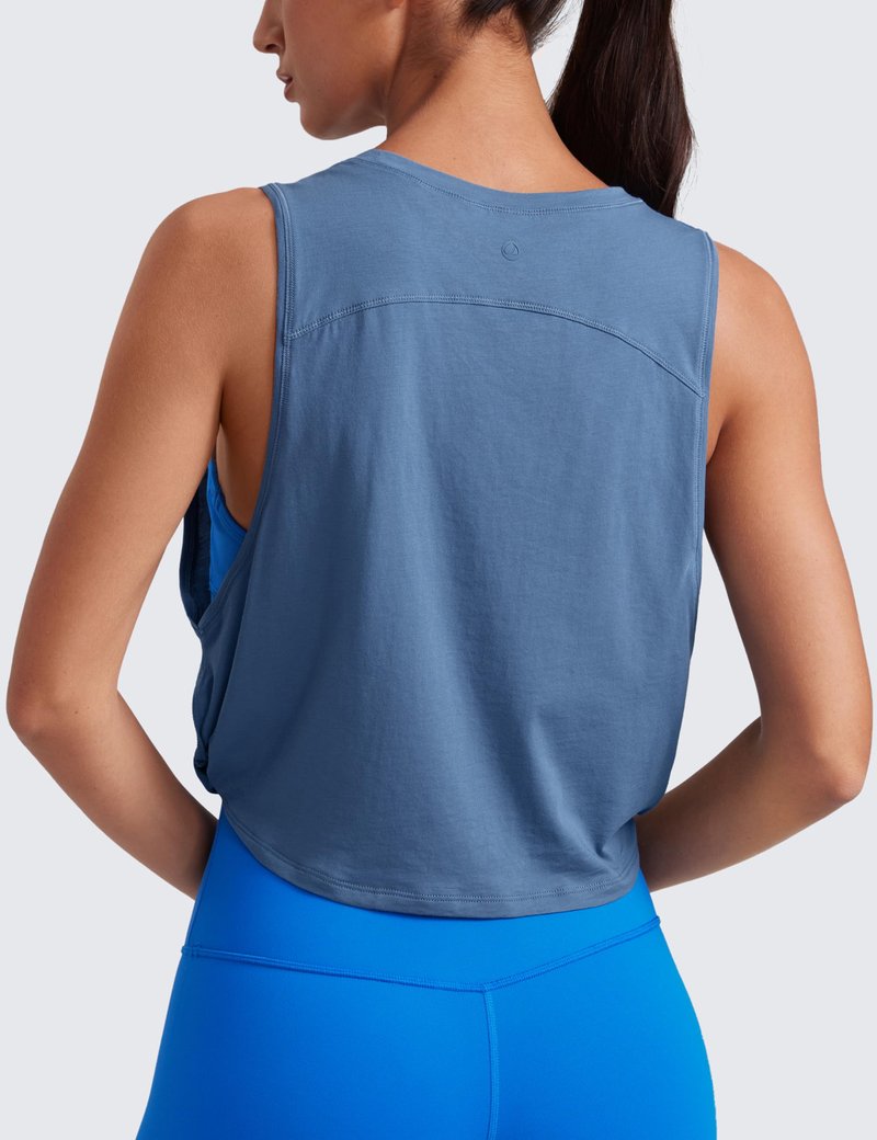 CRZ YOGA Pima Cotton Large Armhole Tank Tops for Women - Workout Sport Athletic Yoga Running Gym Loose Crop Sleeveless Shirts Ink Blue X-Large