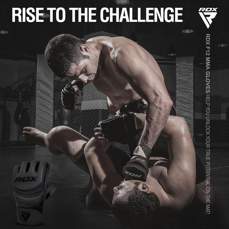 RDX MMA Gloves Grappling Sparring, Maya Hide Leather, Boxing Gloves Men Women Muay Thai Martial Arts Training, Half Finger Adjustable Mitts Wrist Support Kickboxing Cage Fighting Punching Bag Workout