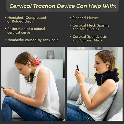 Cervical Neck Traction Device & Posture Corrector for Women and Men, Inflatable Neck Stretcher Brace for Decompression, Adjustable Upper Back Brace & Elastic Support (Carbon Black)
