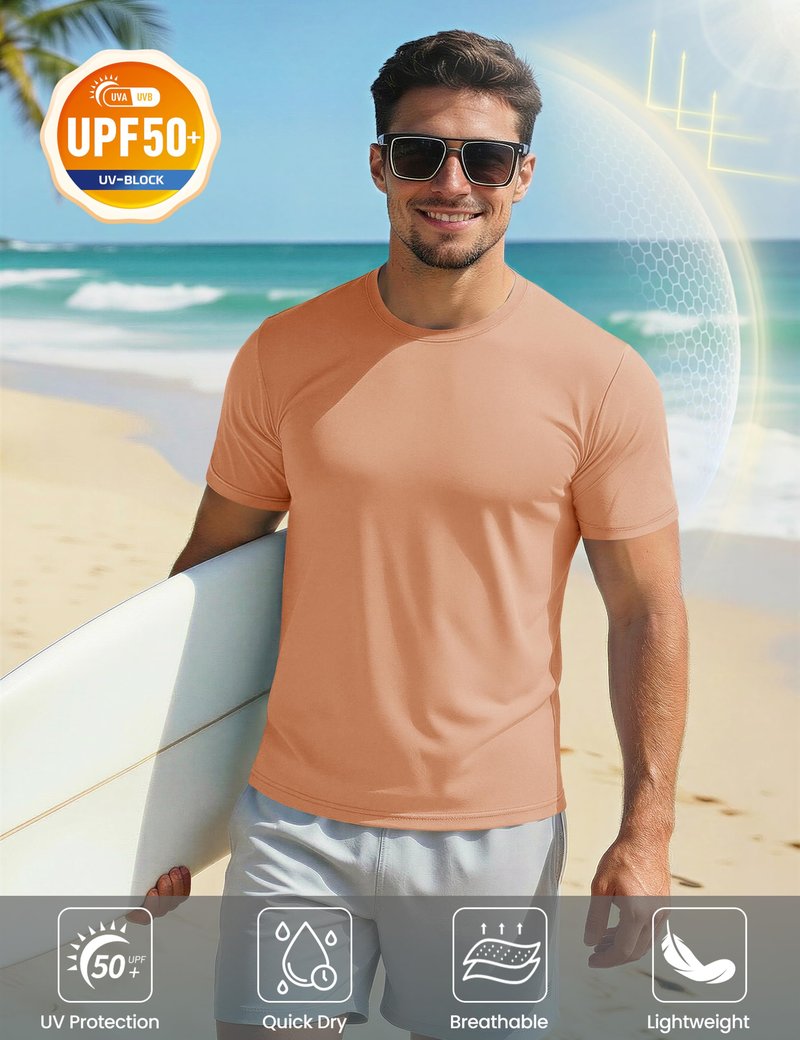 Mens Short Sleeve T Shirts Dry Fit Shirts Summer T Shirts UV Protection UPF 50 Shirts Athletic Active T-Shirt Apricot XL