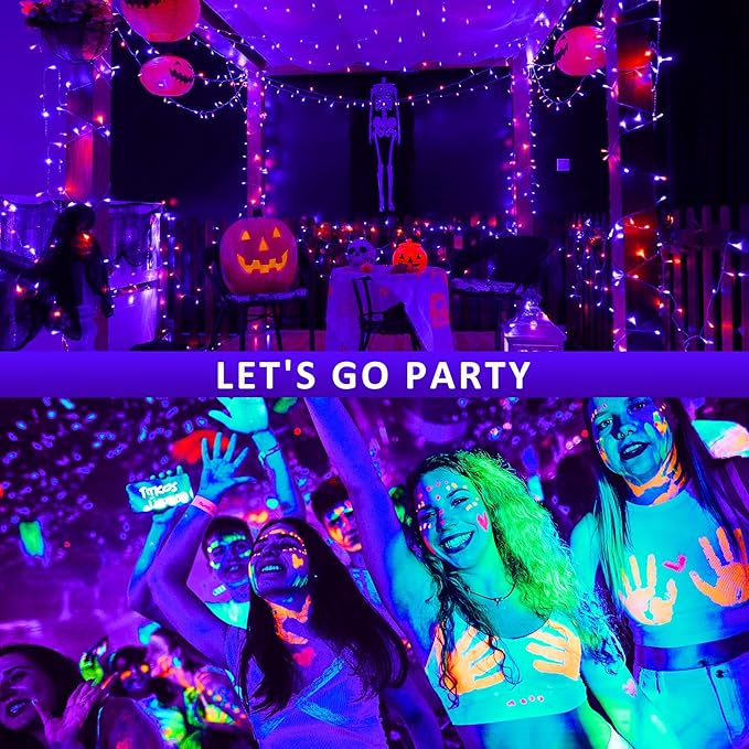 30W Black Lights, 2 Pack LED Blacklight Flood Light with Plug, IP66 Waterproof Black Lights for Glow Party, Glow in The Dark, Stage Lighting, Body Paint, Fluorescent Poster, Neon Glow