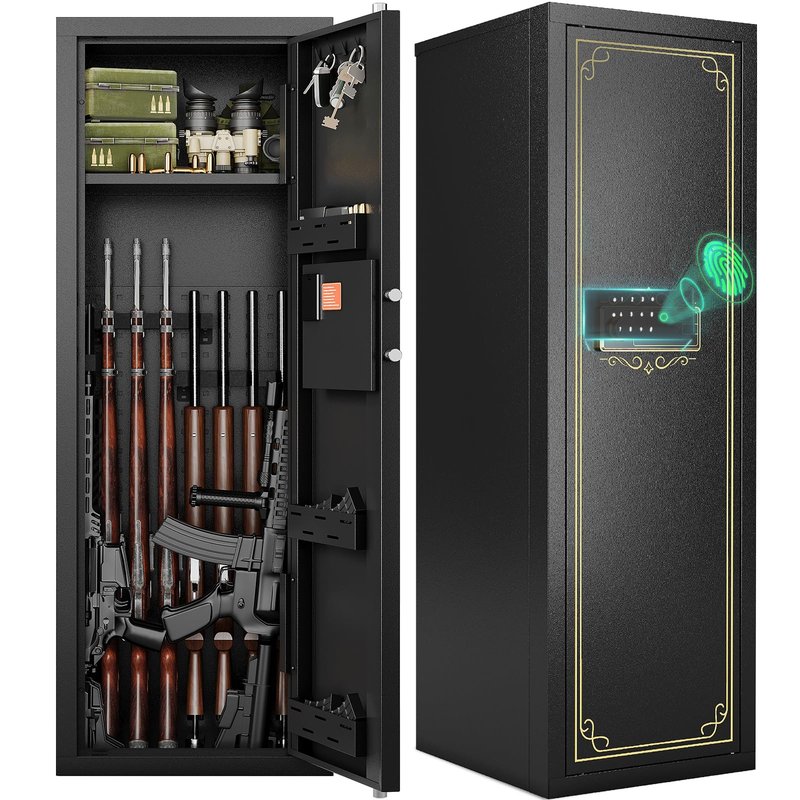 KAER 10-15 Biometric Gun Safe for Rifles and Pistols,Large Gun Cabinet with Removable Racks & Adjustable Shelf,Fingerprint Keypad Lock Rifle Safe for Home & Hunting(AR-15)