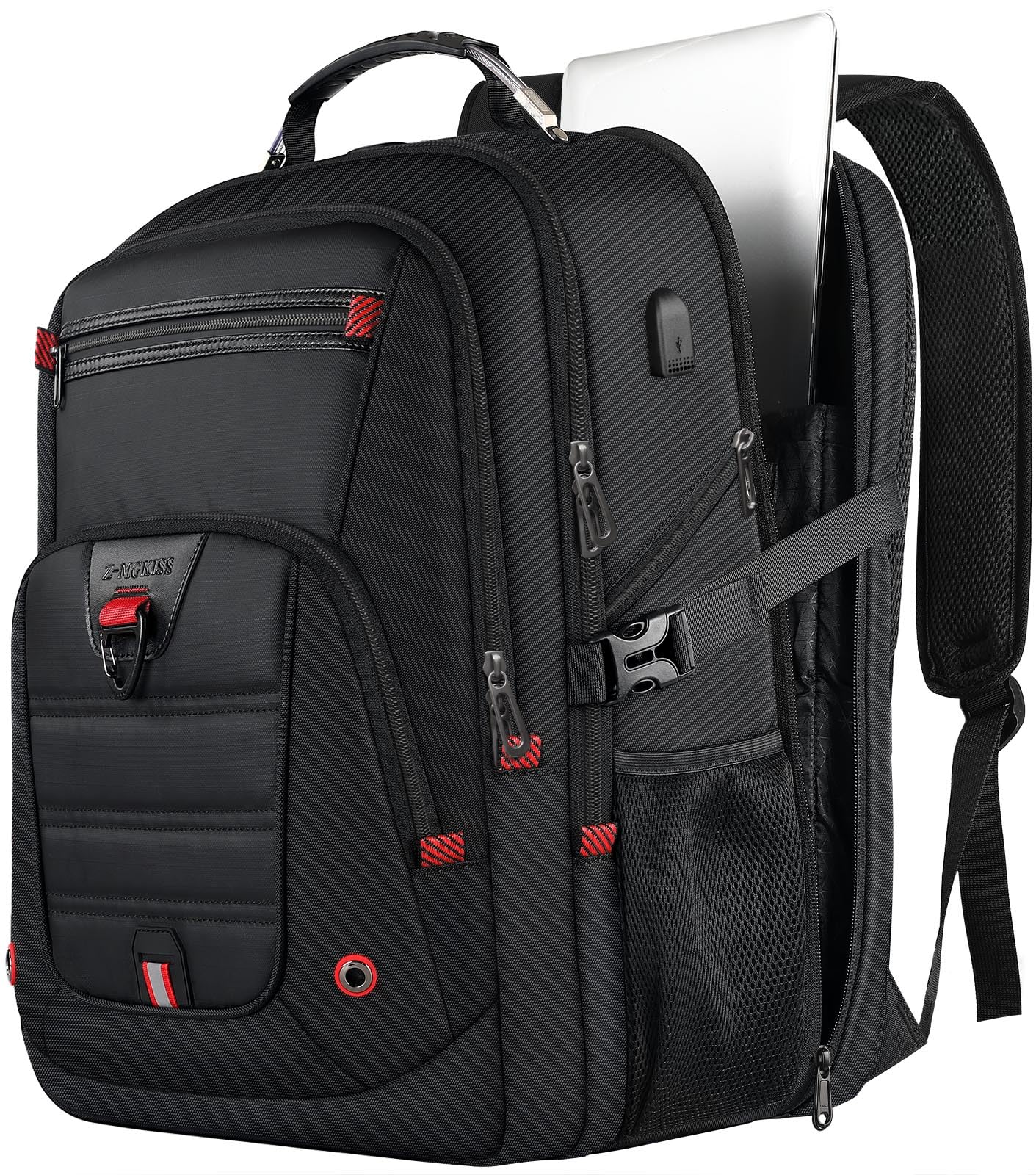 Z-MGKISS Travel Laptop Backpack, 52L Extra Large Backpack for Men, Overnight Backpack, TSA Flight Rucksack 17.3 Inch, Anti-Theft Work Bag with USB Port, Big Computer Bag for College & Business, Black